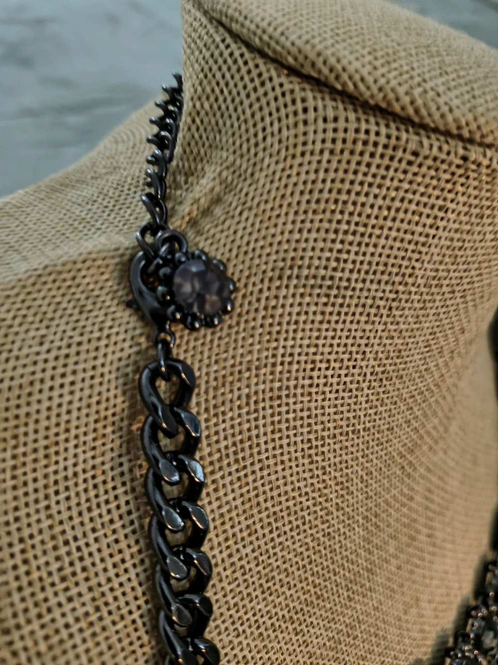 Dramatic Black Gunmetal Crystal Statement Bib Necklace • Gothic Glam • Layered